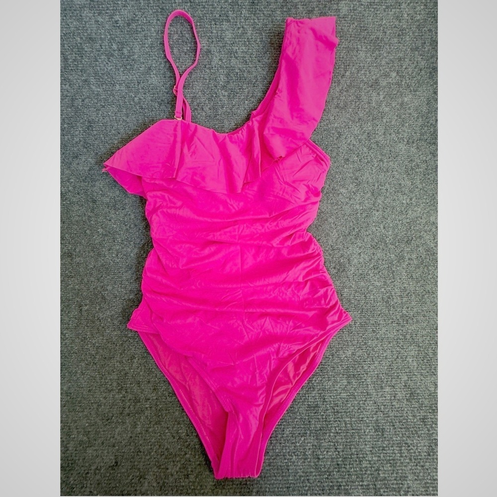 Tempt Me Womens Hot Pink One Shoulder Ruffle Ruched One Piece Swimsuit Small NWT